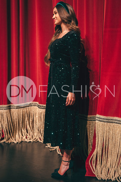 Catherine Black Emerald Sequin Dress - DM Exclusive - Maternity Friendly