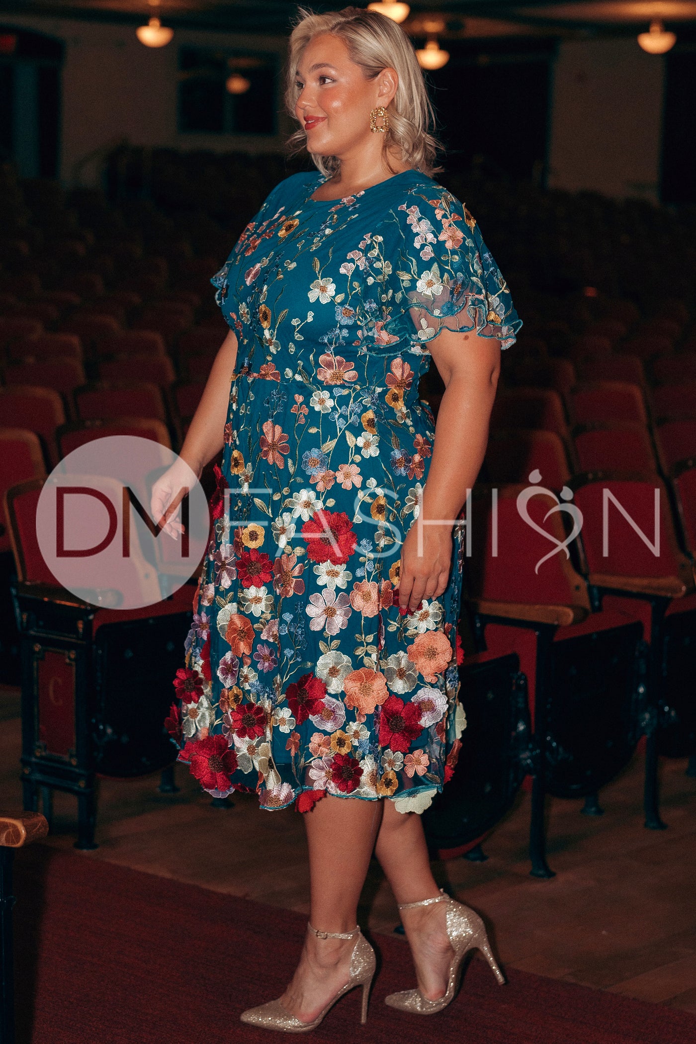 Lillian Duchess Teal Floral Dress - DM Exclusive