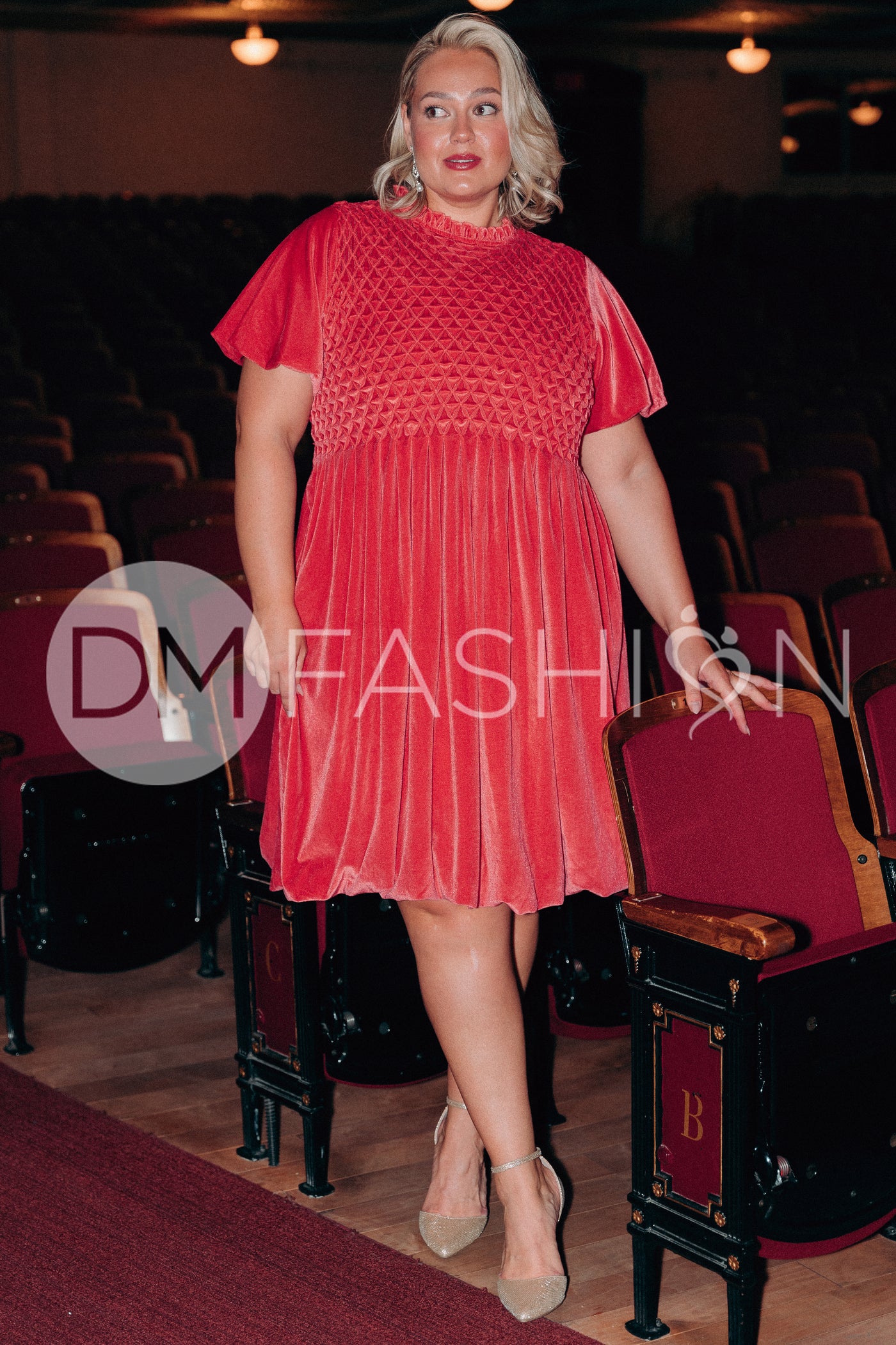 Emery Spiced Coral Velvet Party Dress- DM Exclusive - Maternity Friendly