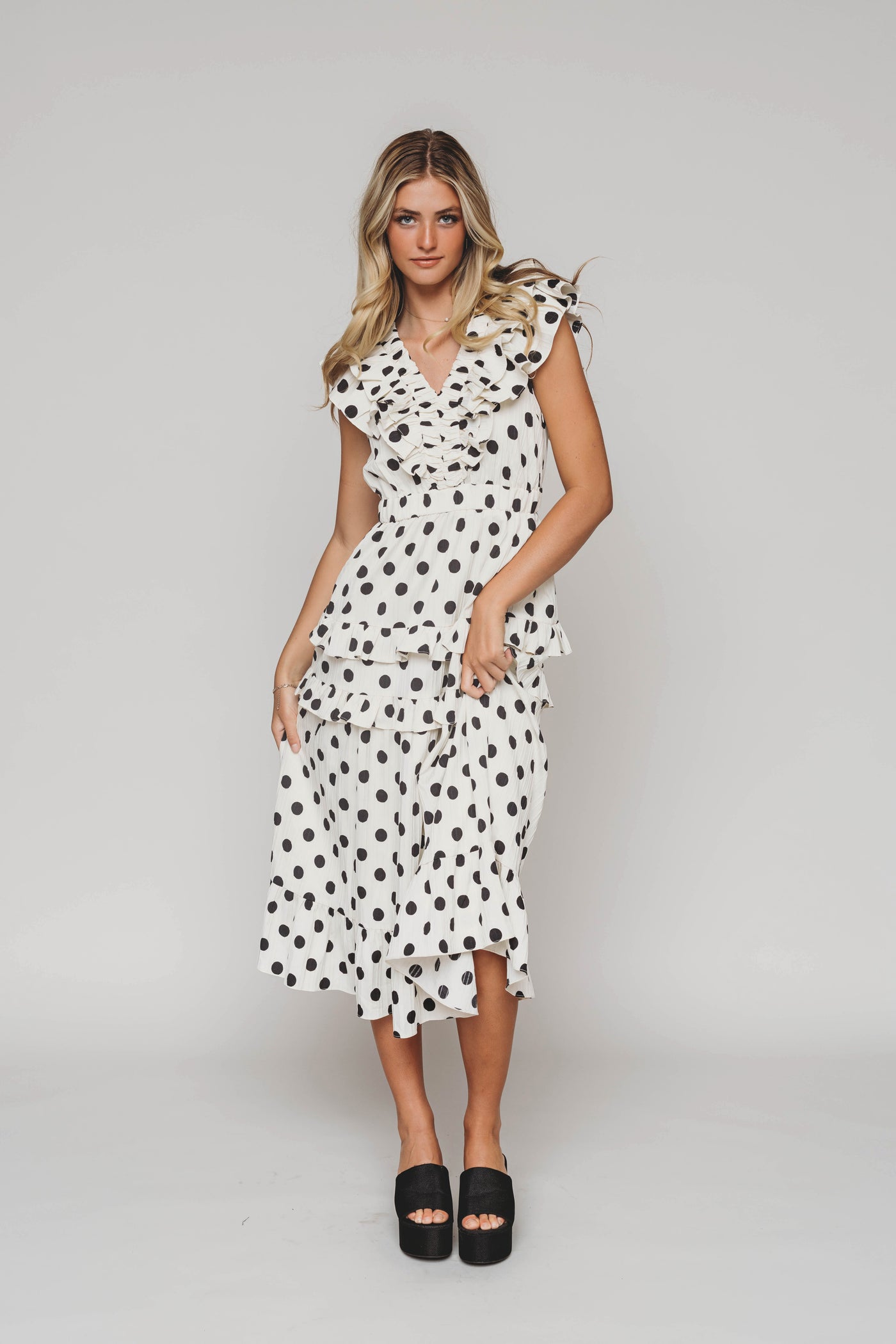 Alesha Black and Cream Polka Dot Dress