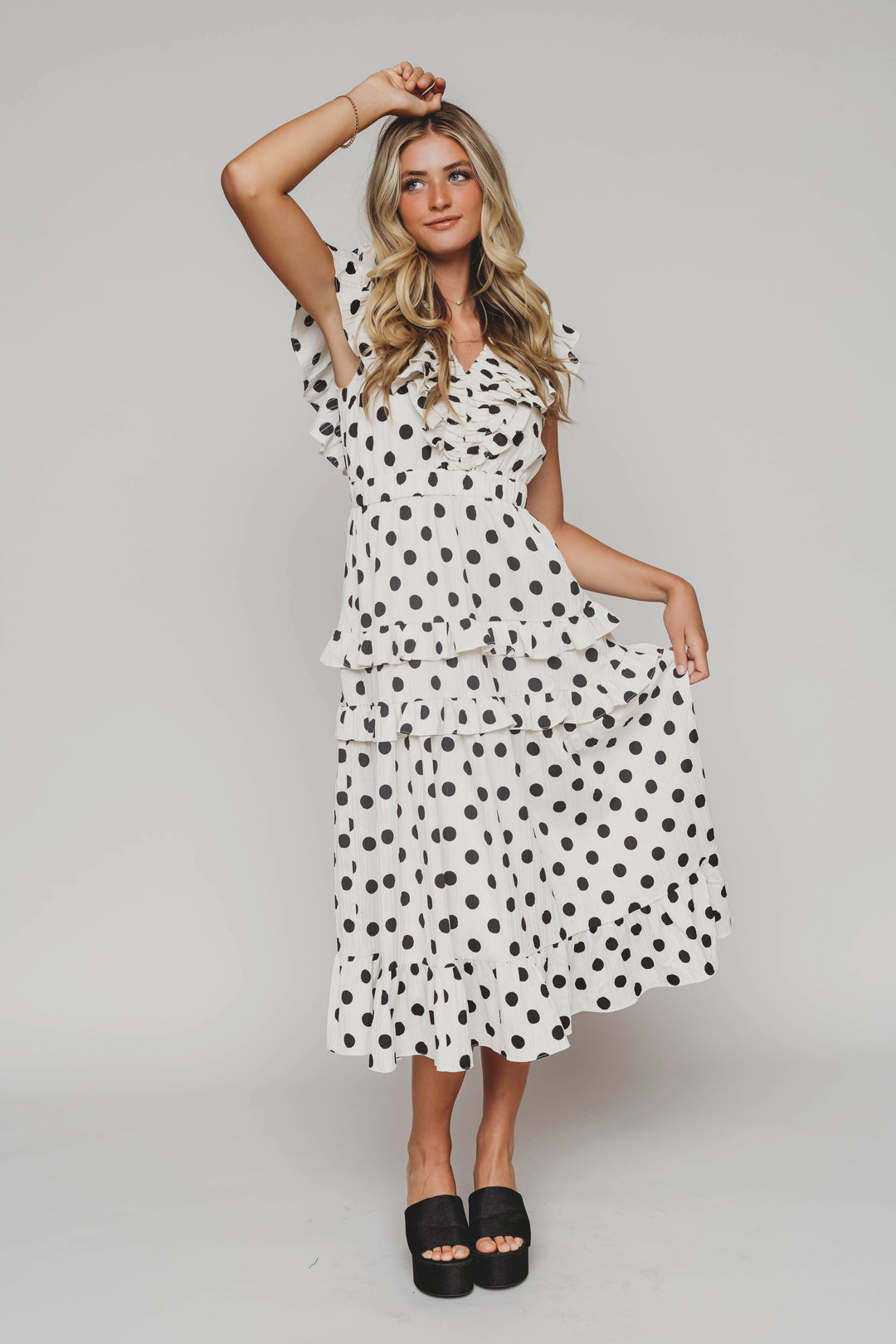 white christmas dresses Alesha Black and Cream Polka Dot Dress