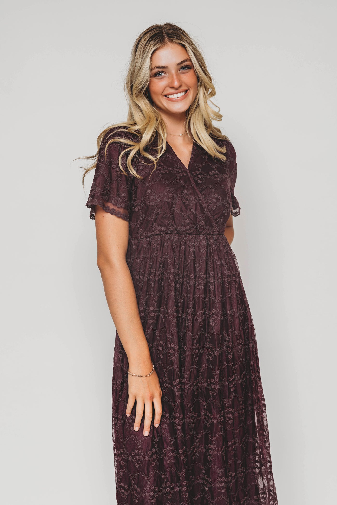 Ella Embroidered Plum Dress