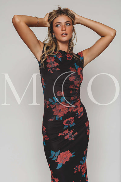 Anne Red Floral Mesh Dress - MCO - Pre Order Ships 09-22-25