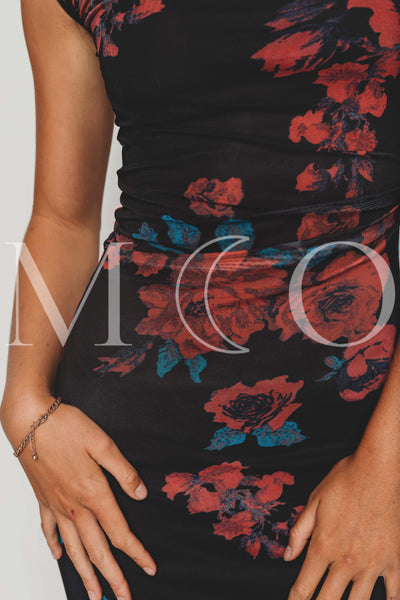 Anne Red Floral Mesh Dress - MCO - Pre Order Ships 09-22-25