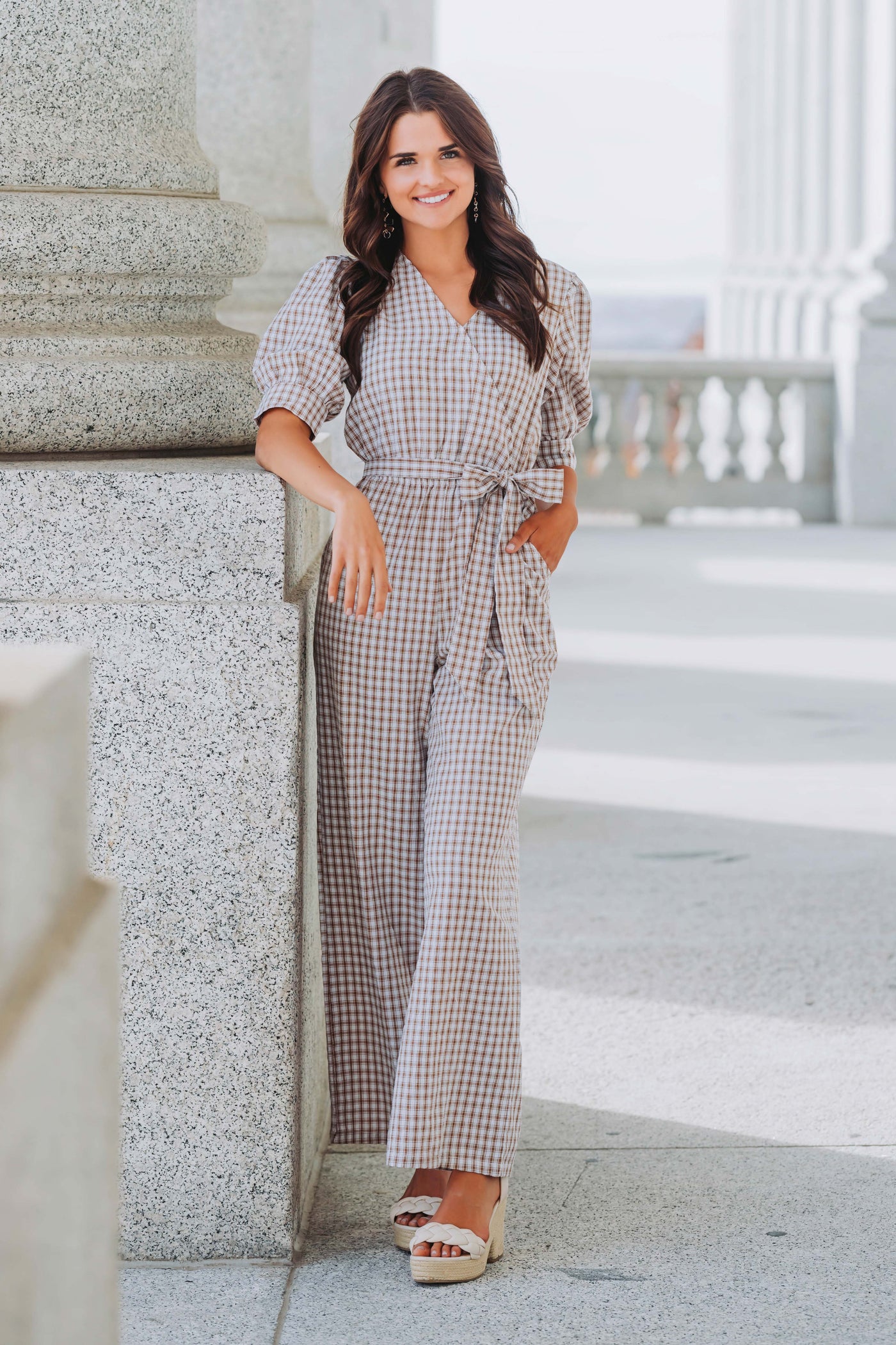 Inverness Nutmeg Gingham Jumpsuit - DM Exclusive - Nursing Friendly - FINAL SALE