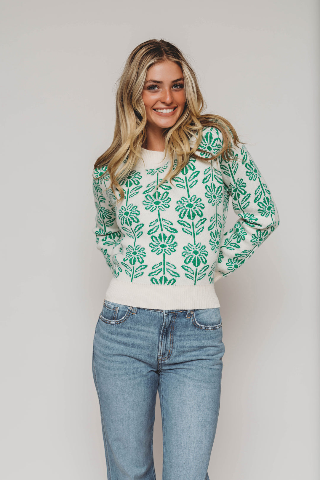 Billie Kelly Green Flower Sweater - FINAL SALE – DM Fashion