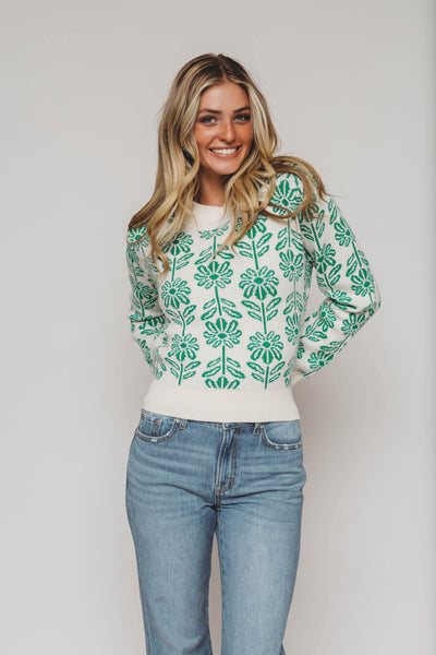 Billie Kelly Green Flower Sweater