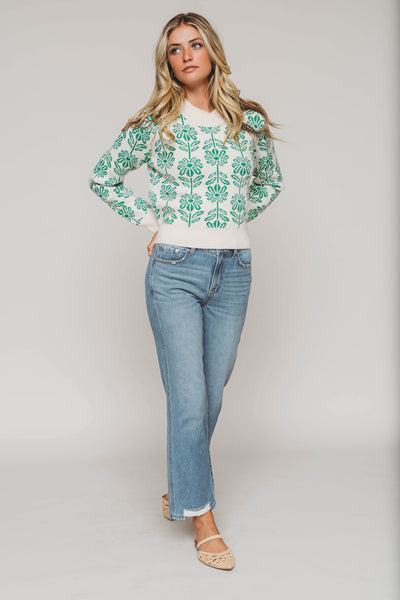 Billie Kelly Green Flower Sweater