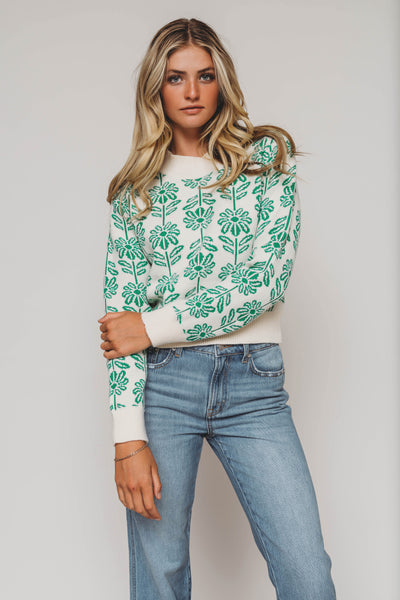 Billie Kelly Green Flower Sweater