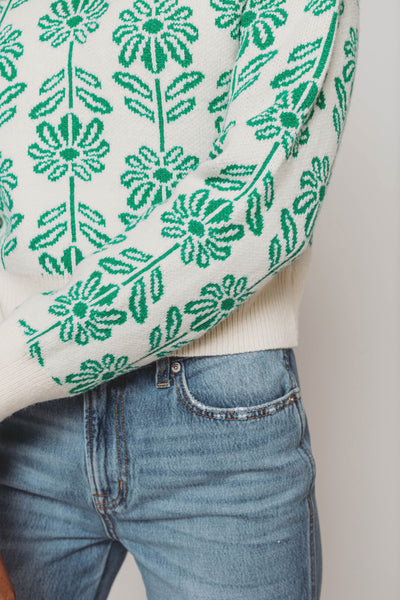 Billie Kelly Green Flower Sweater