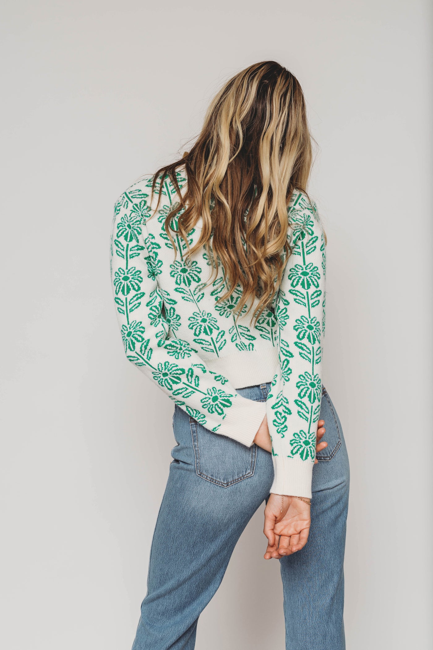 Billie Kelly Green Flower Sweater