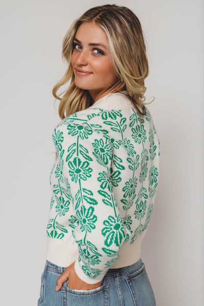 Billie Kelly Green Flower Sweater