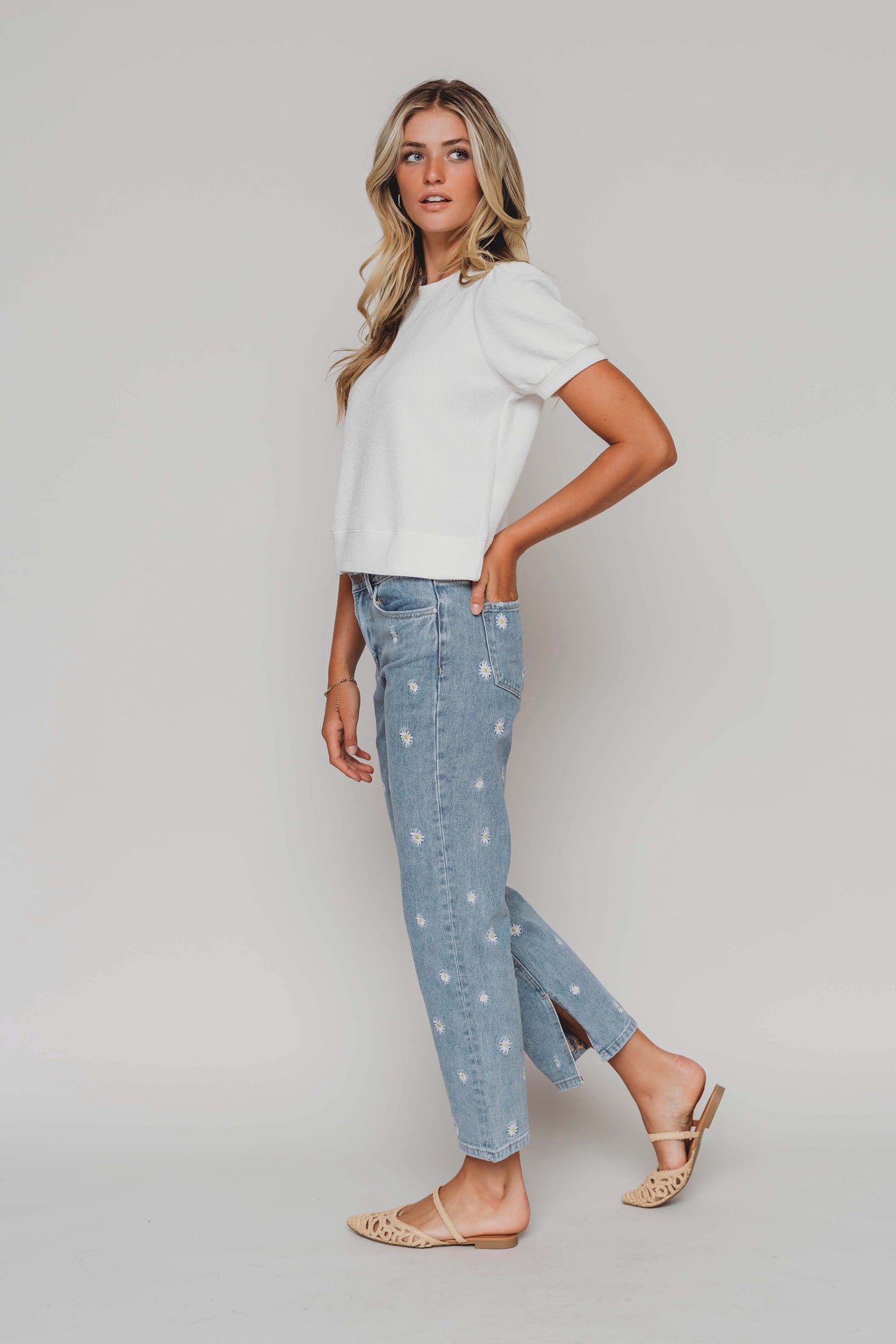 Mindy White Textured Knit Top