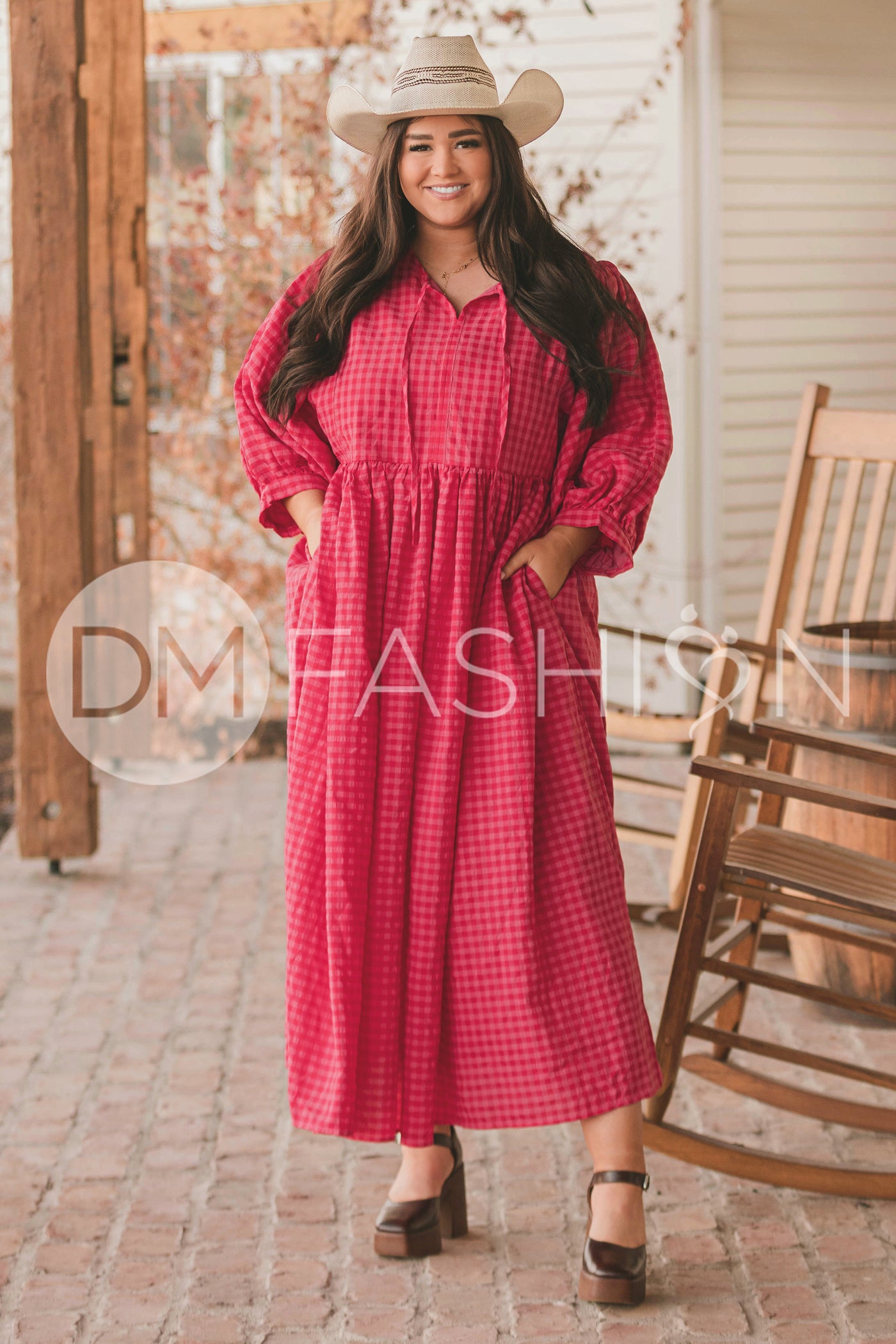 Alexa Hot Pink Gingham Dress - MCO - Maternity Friendly