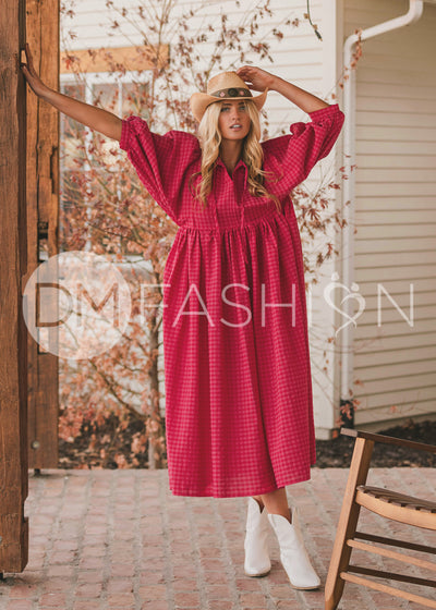 Alexa Hot Pink Gingham Dress - MCO - Maternity Friendly