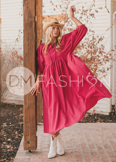 Alexa Hot Pink Gingham Dress - MCO - Maternity Friendly