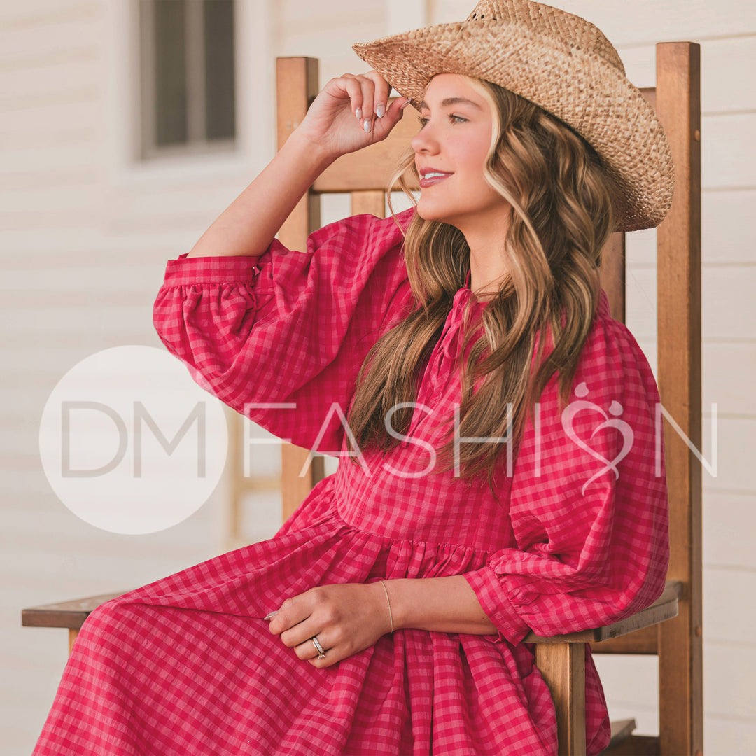 Alexa Hot Pink Gingham Dress - MCO - Maternity Friendly - Restocked