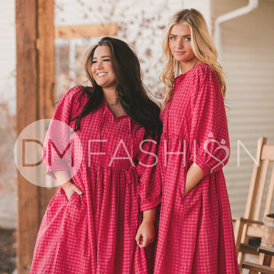 Alexa Hot Pink Gingham Dress - MCO - Maternity Friendly