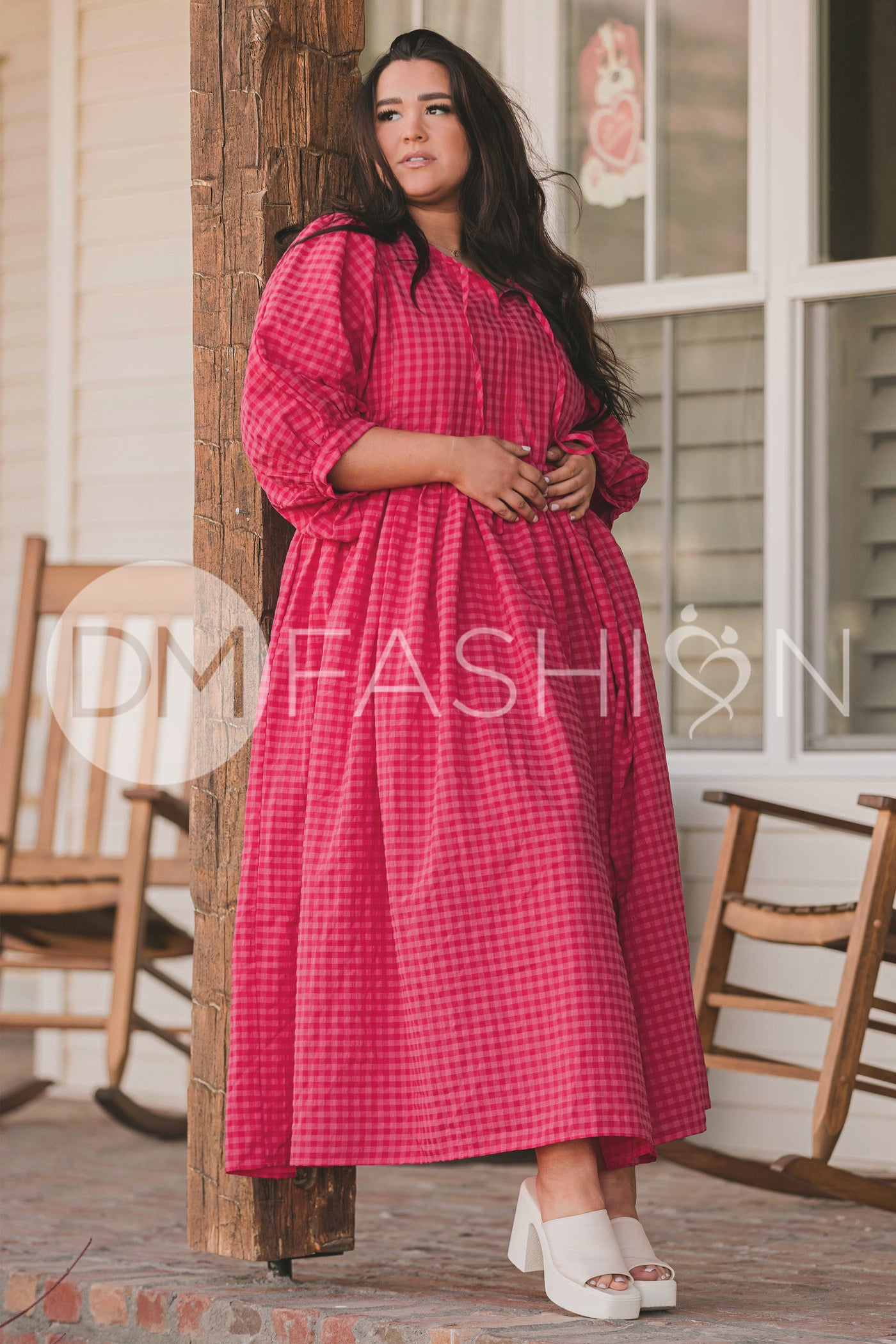 Alexa Hot Pink Gingham Dress - MCO - Maternity Friendly