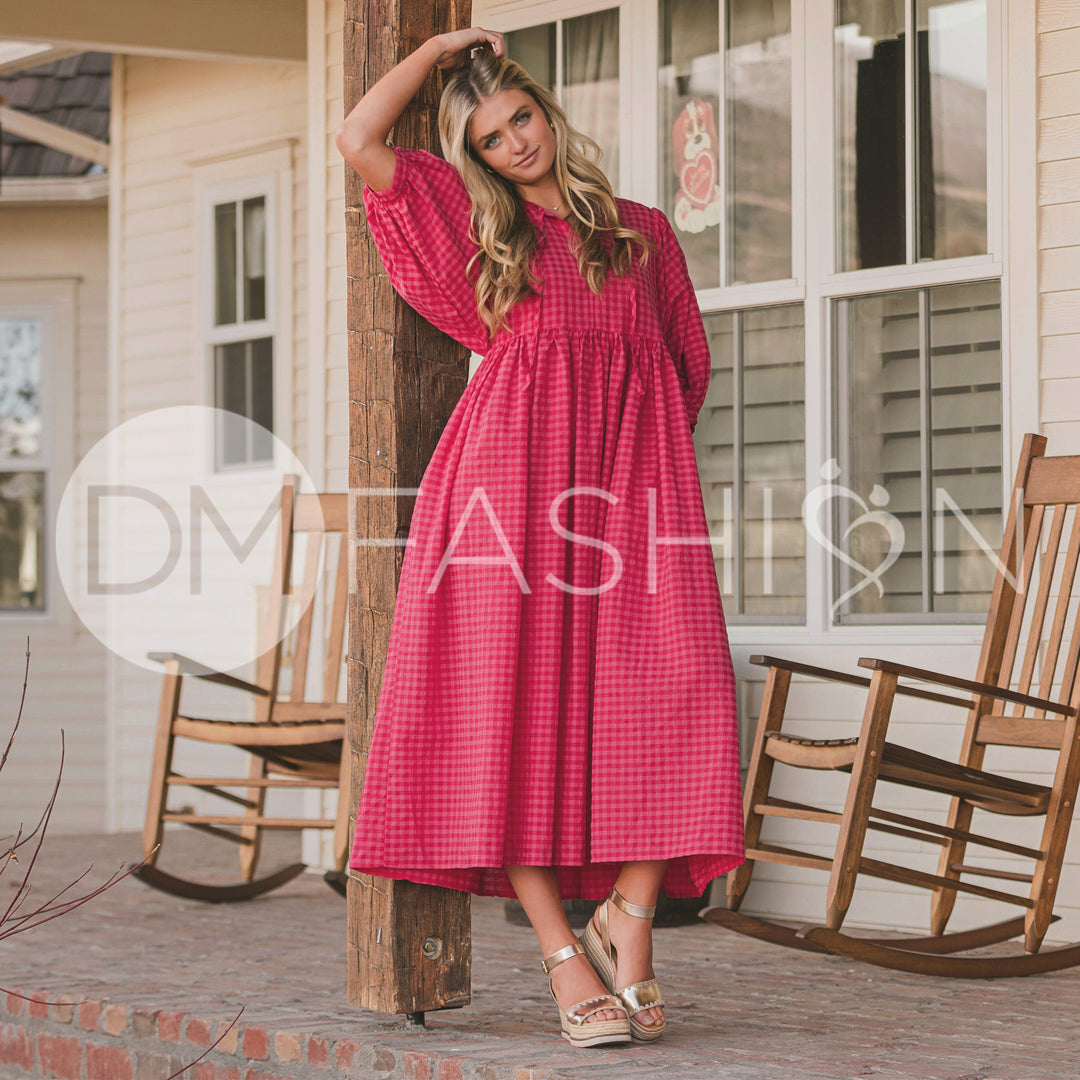 Alexa Hot Pink Gingham Dress - MCO - Maternity Friendly - Restocked