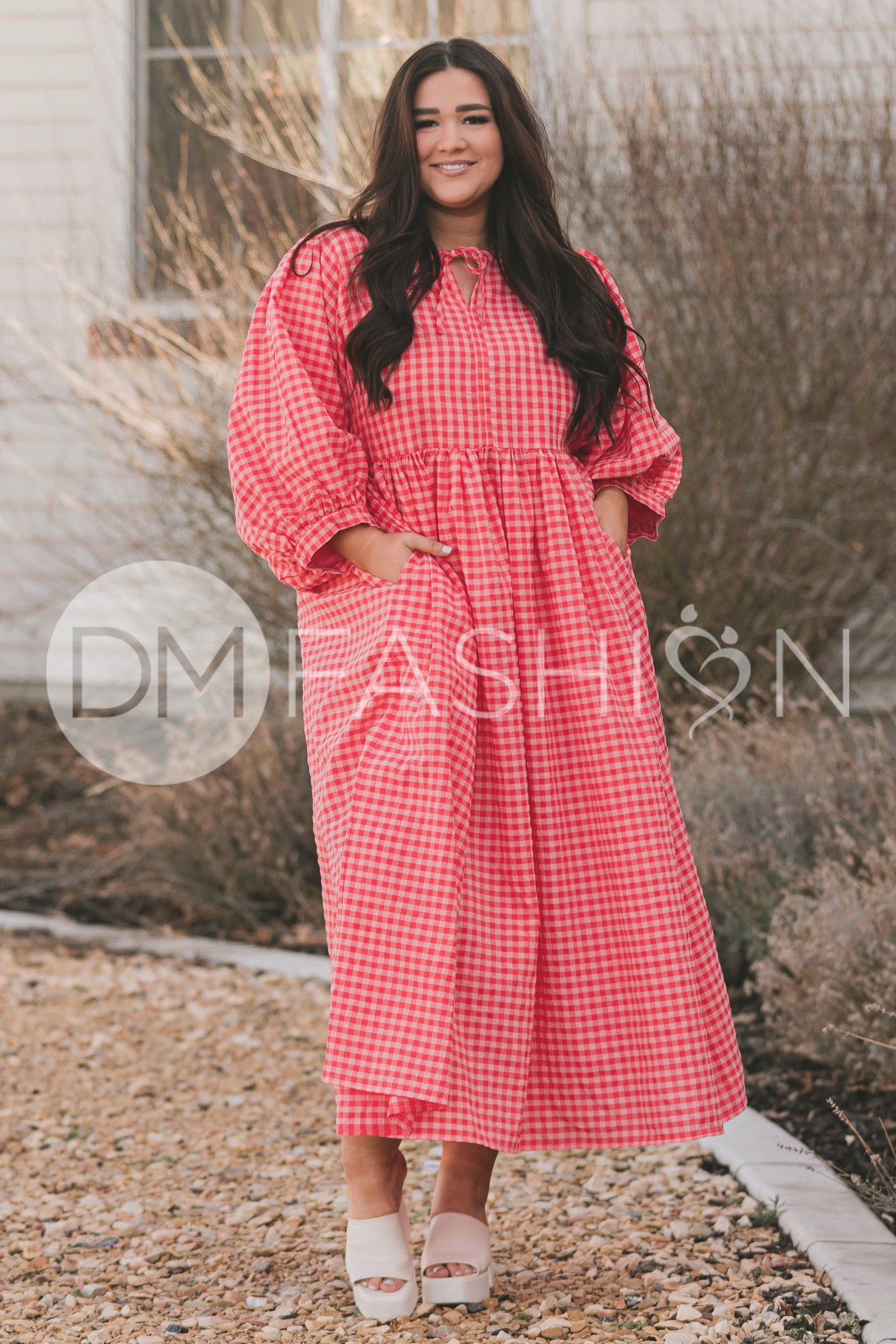 Alexa Coral Gingham Dress - MCO - Maternity Friendly