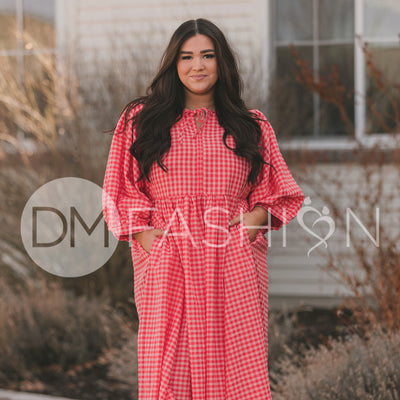 Alexa Coral Gingham Dress - MCO - Maternity Friendly