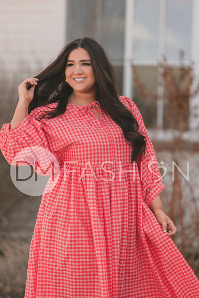 Alexa Coral Gingham Dress - MCO - Maternity Friendly