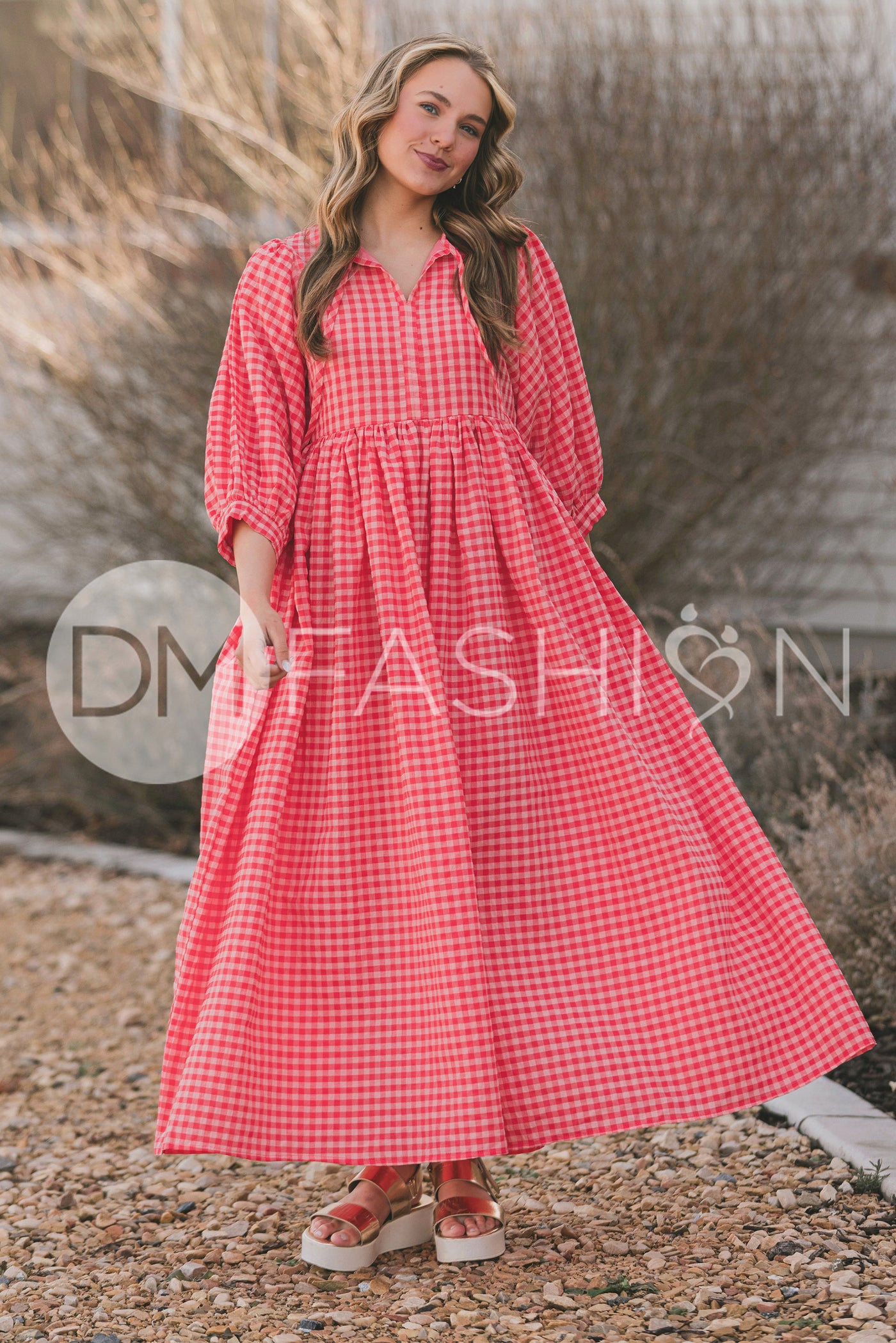 Alexa Coral Gingham Dress - MCO - Maternity Friendly