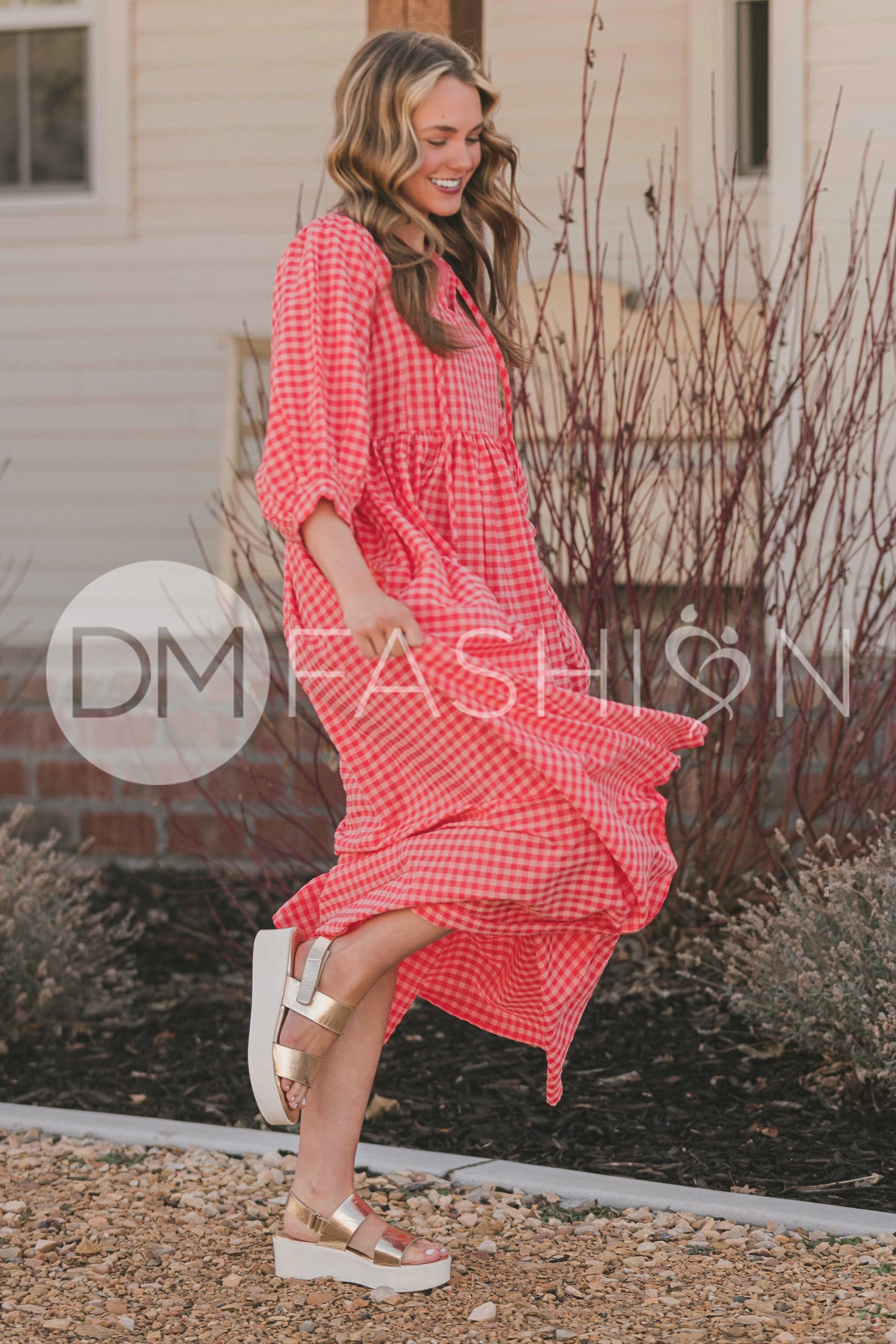 Alexa Coral Gingham Dress - MCO - Maternity Friendly