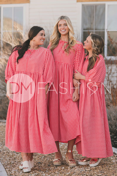 Alexa Coral Gingham Dress - MCO - Maternity Friendly