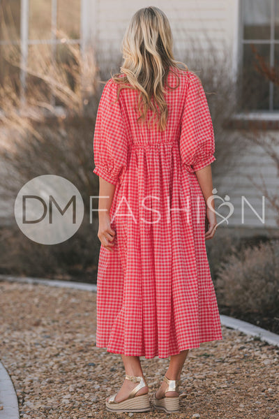 Alexa Coral Gingham Dress - MCO - Maternity Friendly