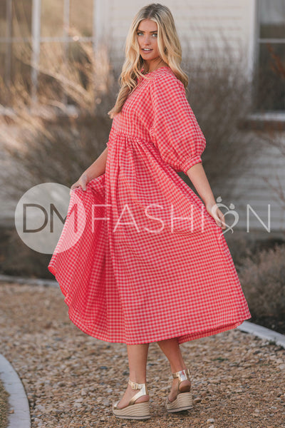 Alexa Coral Gingham Dress - MCO - Maternity Friendly