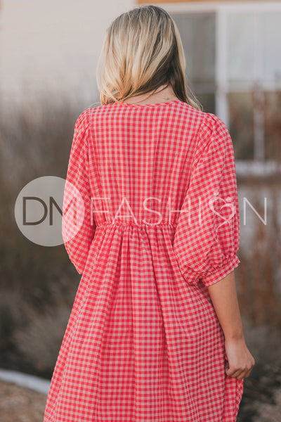 Alexa Coral Gingham Dress - MCO - Maternity Friendly