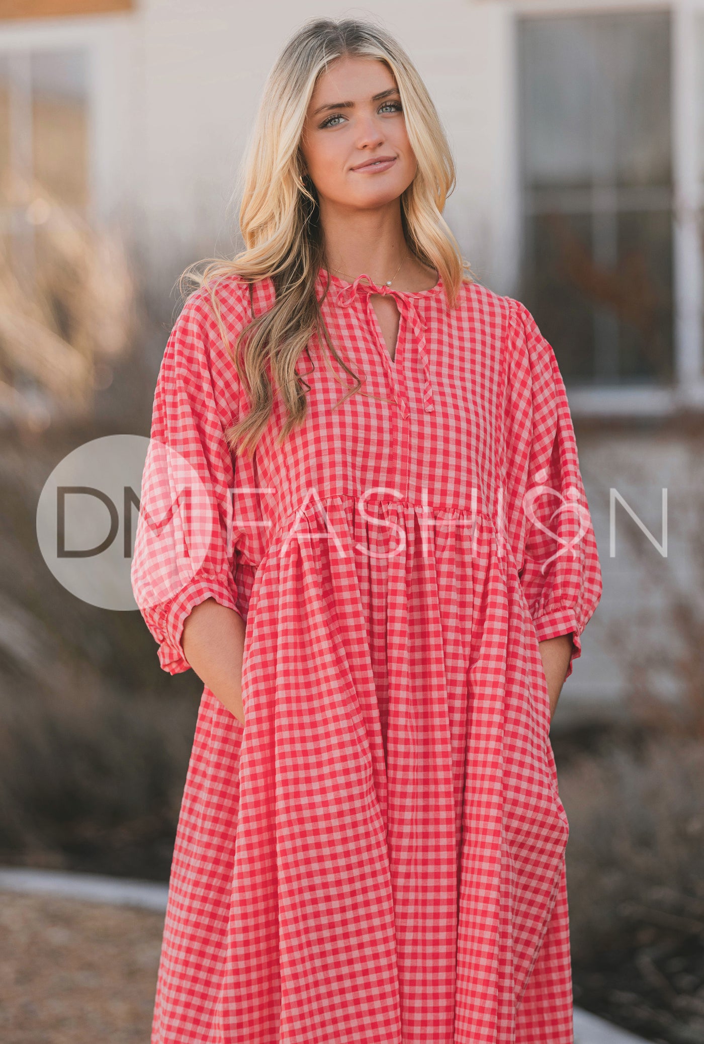 Alexa Coral Gingham Dress - MCO - Maternity Friendly