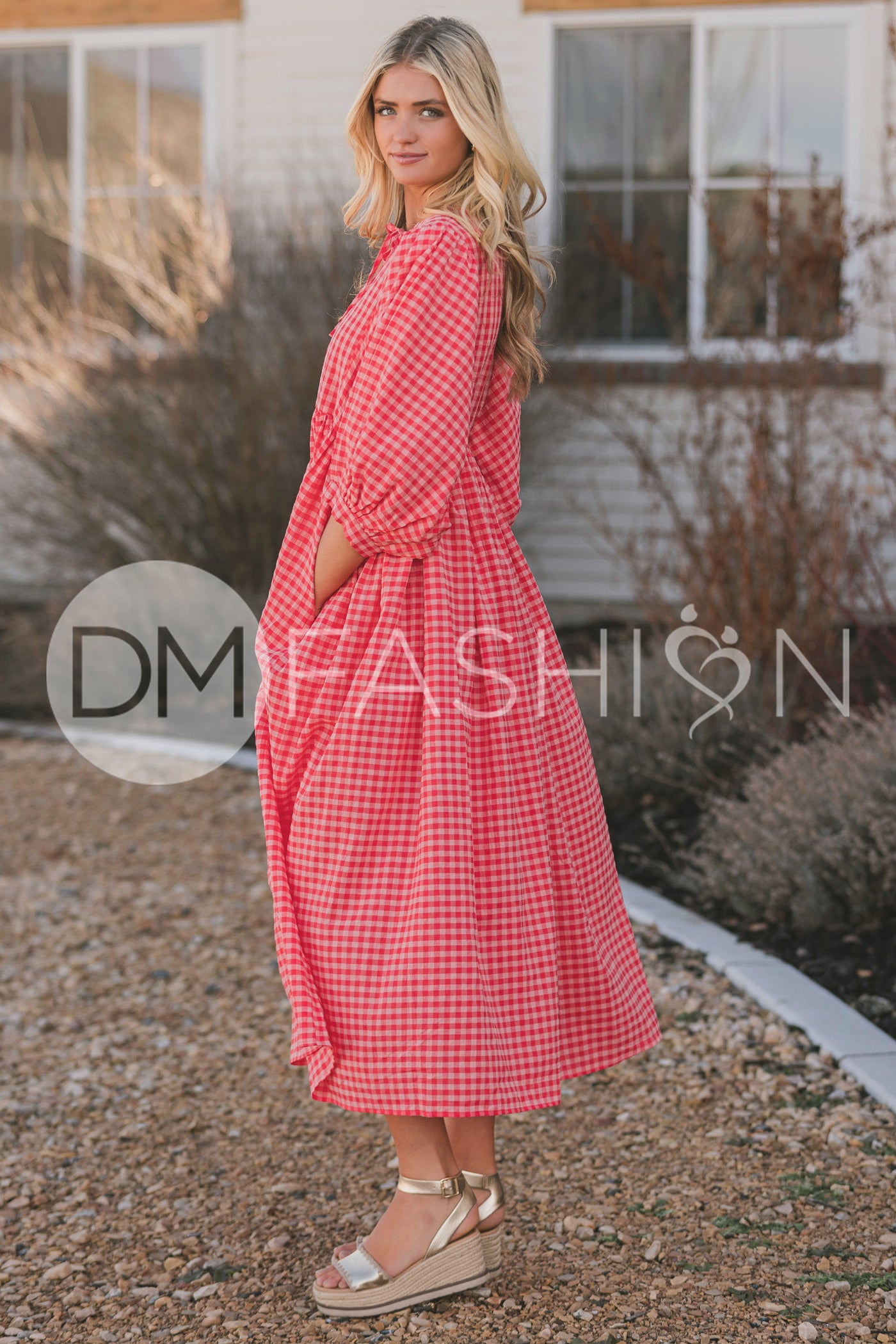 Alexa Coral Gingham Dress - MCO - Maternity Friendly