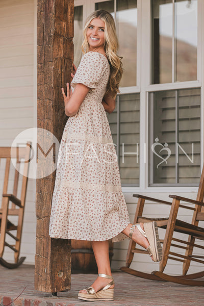 Florence Pink Meadow Midi Dress - DM Exclusive - Maternity Friendly