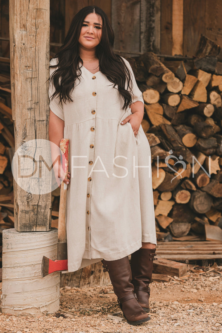 Robin Oatmeal Linen Dress - DM Exclusive - Maternity Friendly