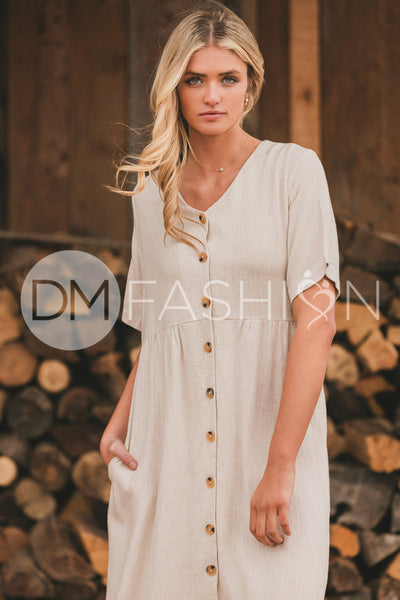 Robin Oatmeal Linen Dress - DM Exclusive - Maternity Friendly - Nursing Friendly