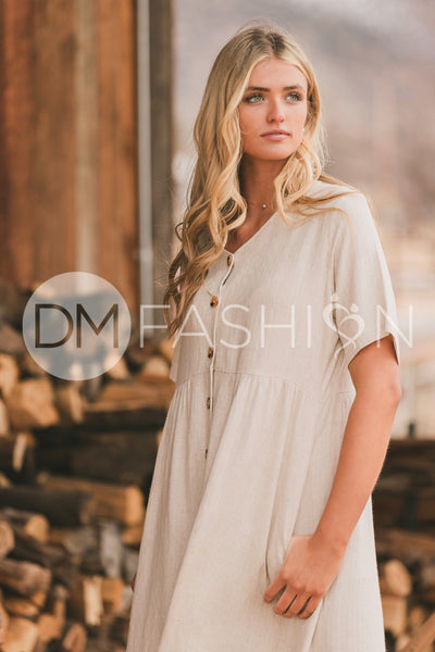 Robin Oatmeal Linen Dress - DM Exclusive - Maternity Friendly - Nursing Friendly