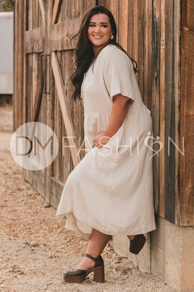 Robin Oatmeal Linen Dress - DM Exclusive - Maternity Friendly - Nursing Friendly