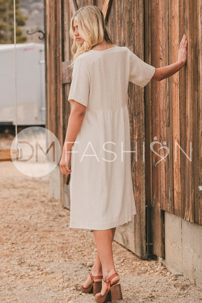 Robin Oatmeal Linen Dress - DM Exclusive - Maternity Friendly - Nursing Friendly