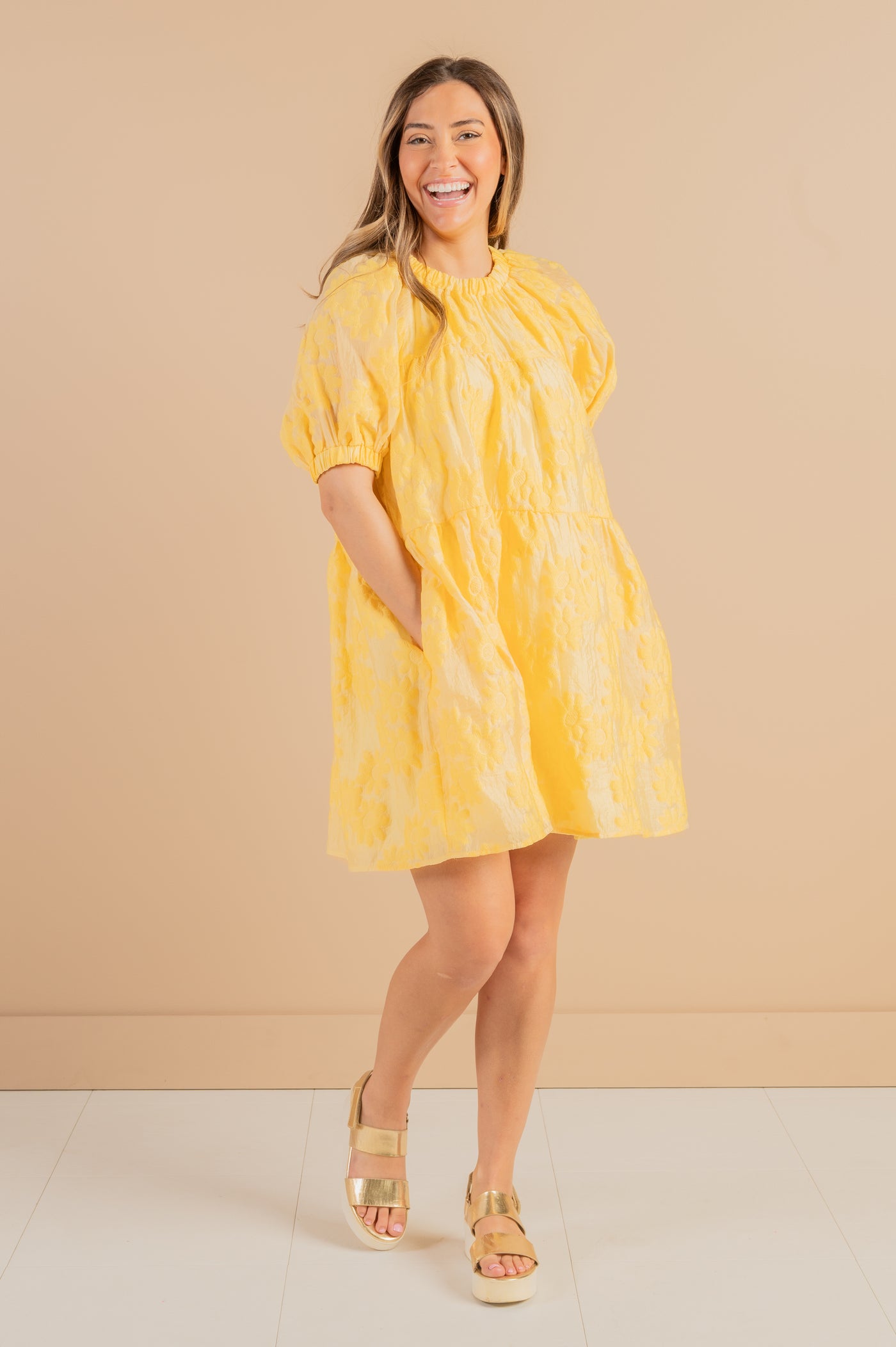 Willow Yellow Jacquard Midi Dress - FINAL SALE