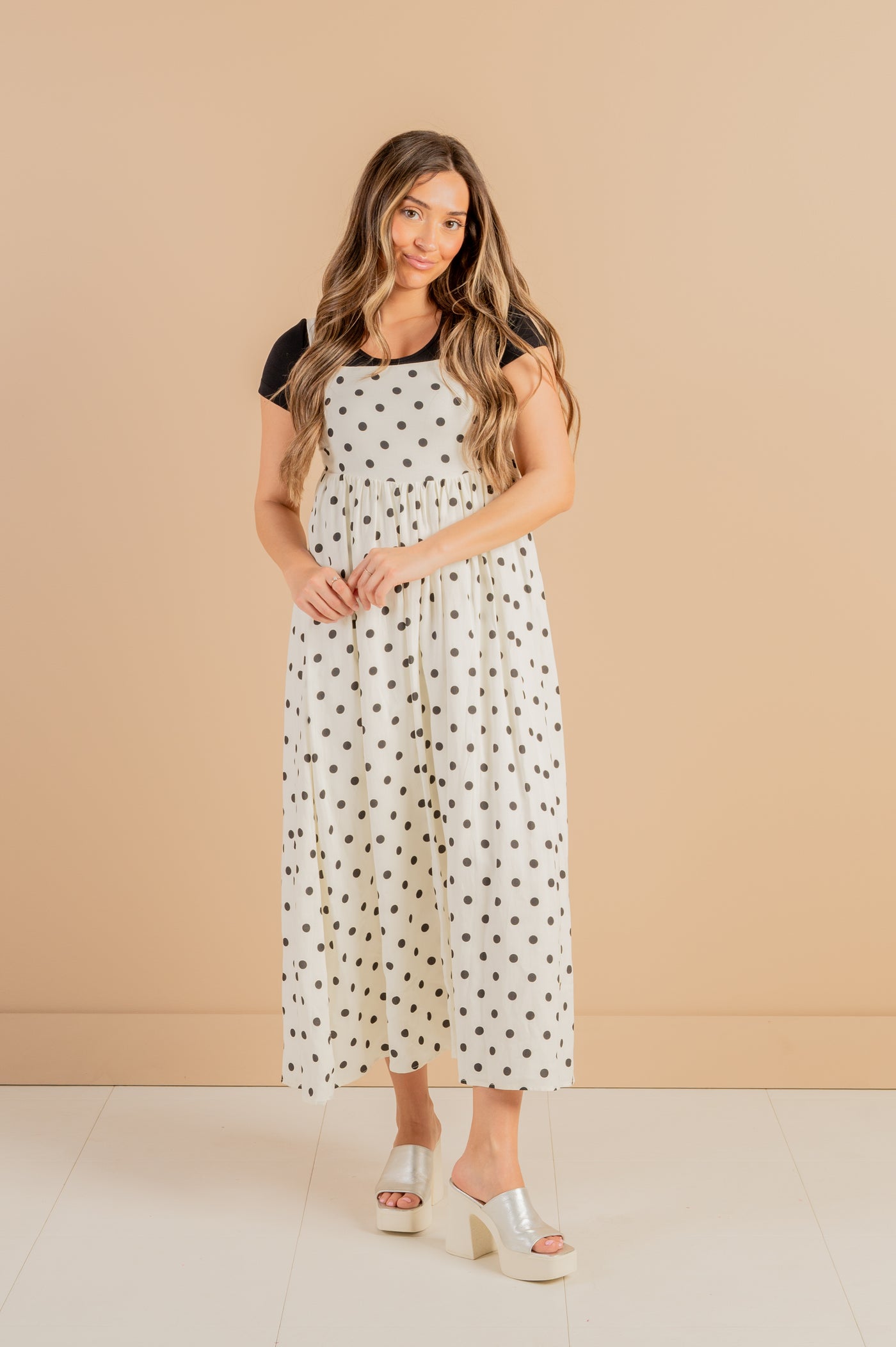 Zara Black and Cream Polka Dot Dress