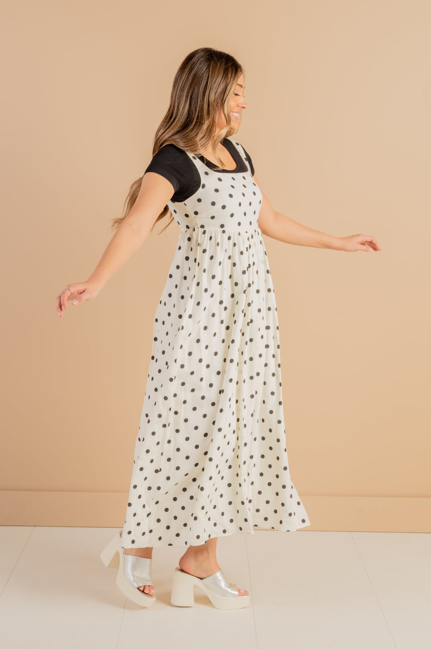 Zara Black and Cream Polka Dot Dress
