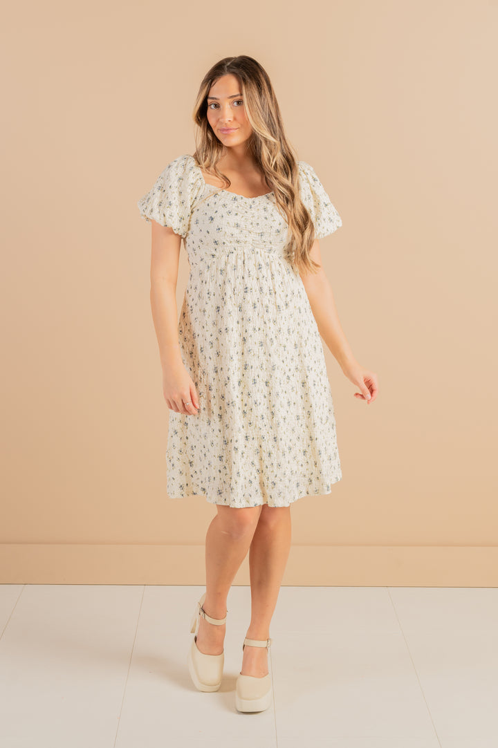 Amanda Blue Ivory Floral Midi Dress