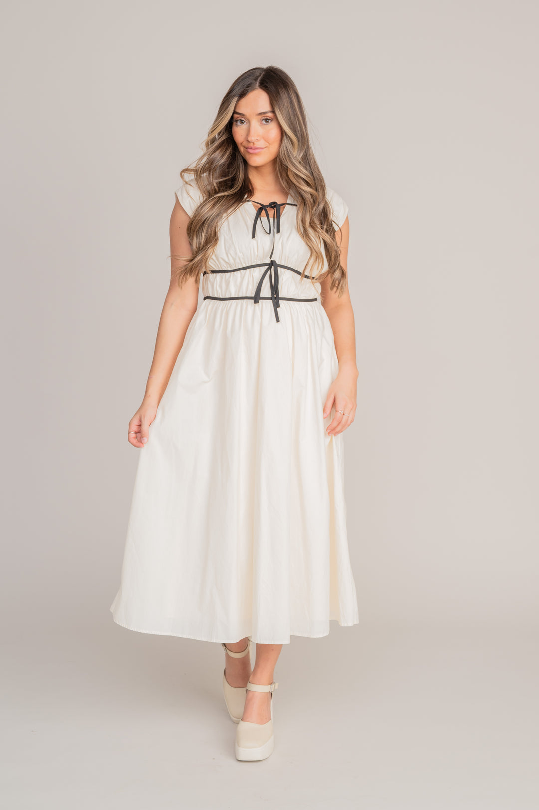 cream and black bridesmaid dresses Mia Black and Cream Bow Tie Dress