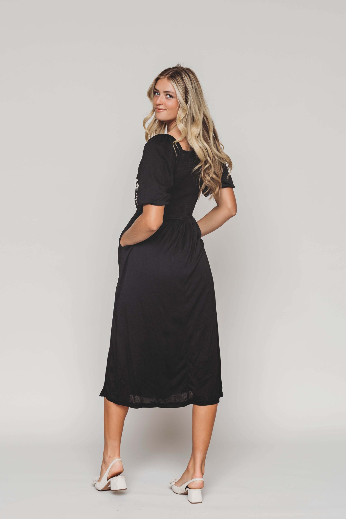 Norah Black Crochet Midi Dress