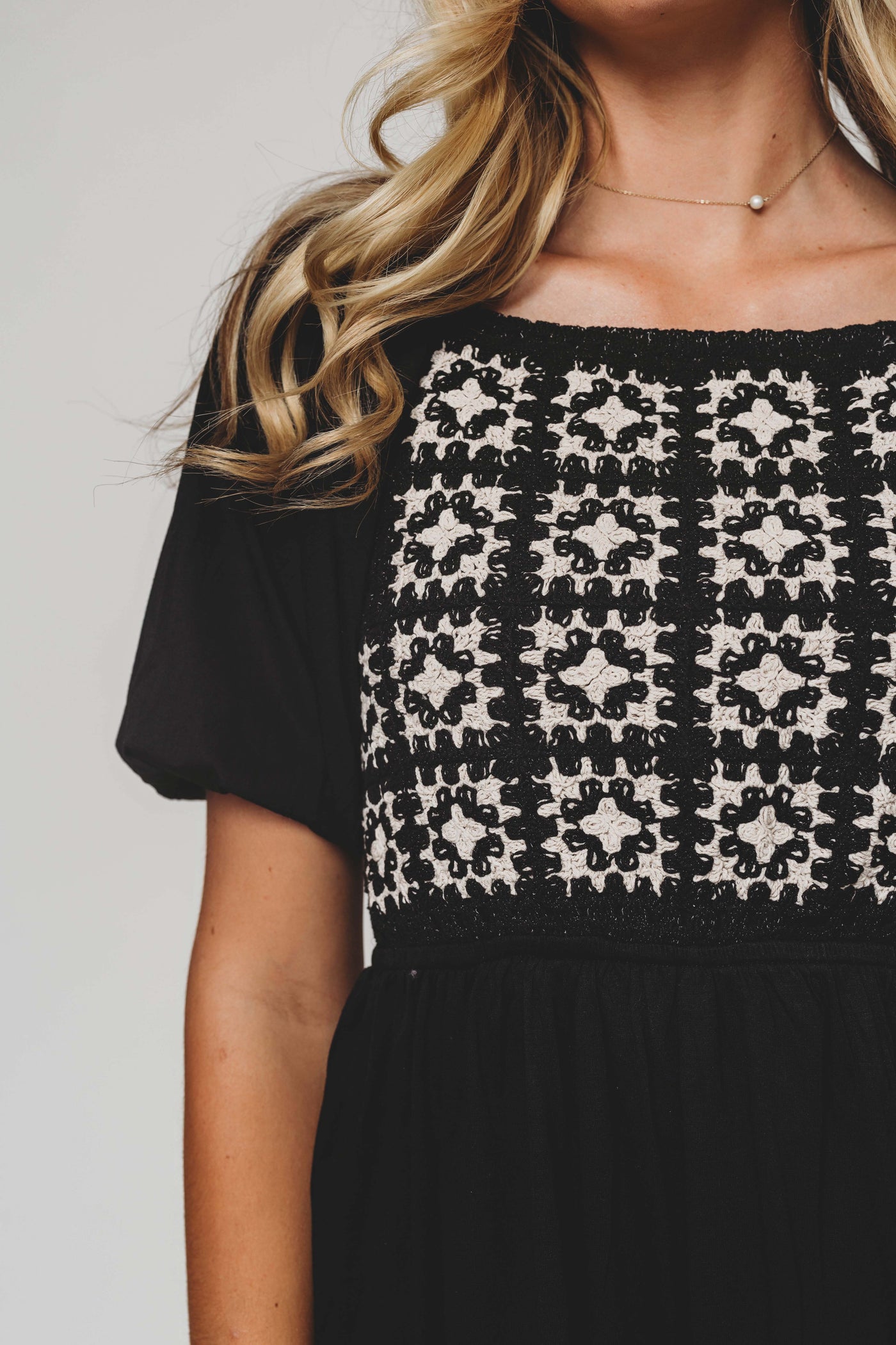 Norah Black Crochet Midi Dress