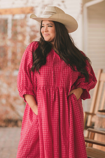 Alexa Hot Pink Gingham Dress - MCO - Maternity Friendly