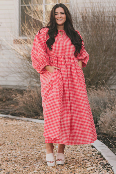 Alexa Coral Gingham Dress - MCO - Maternity Friendly